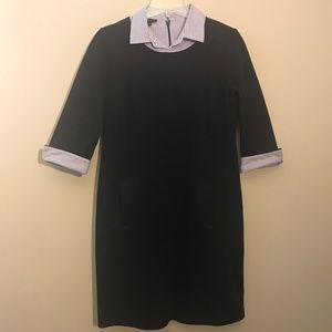 Talbots Dress Navy Pique Knit Seersucker Trim S